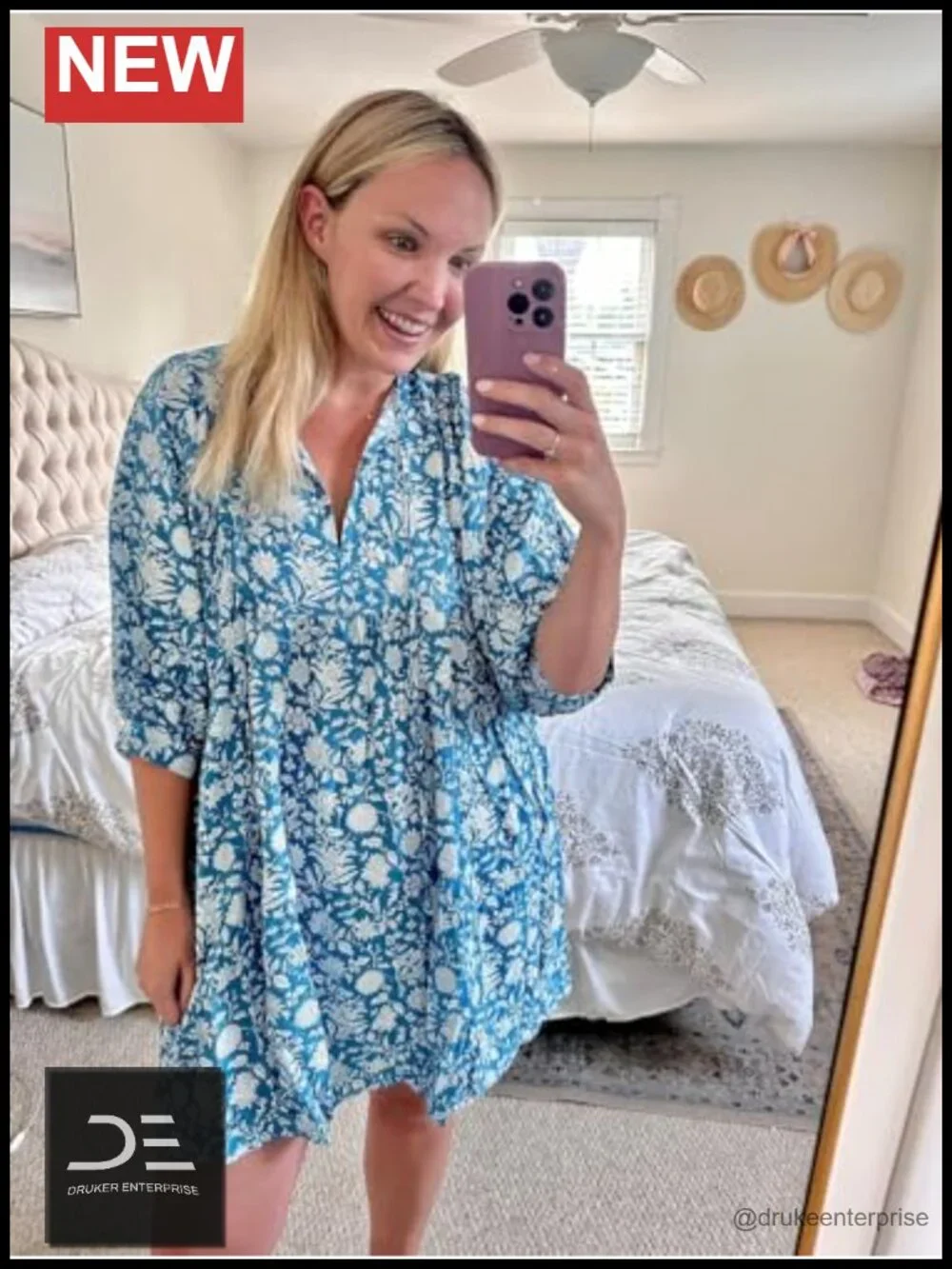 V Neck Half Sleeve Bohemian Floral Mini Tunic Dress
